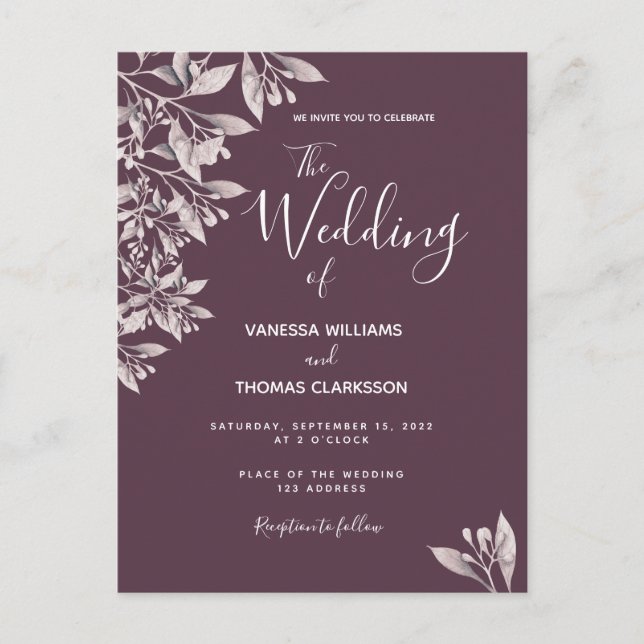 Convite de casamento para roxo botânico do gabinet (Frente)