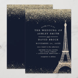Convite de Casamento Paris Torre Eiffel Dourado Az