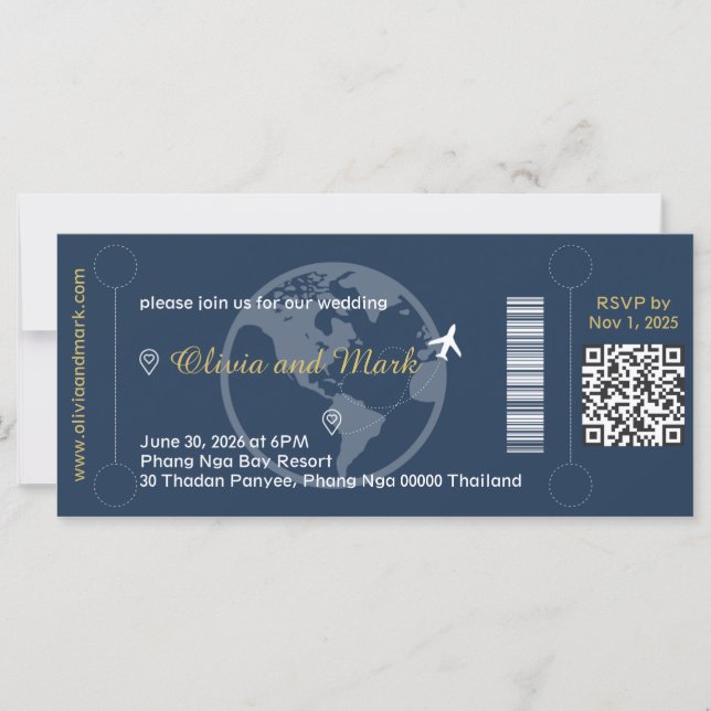Convite de Casamento Passagem Aérea – Azul Marinho (Frente)