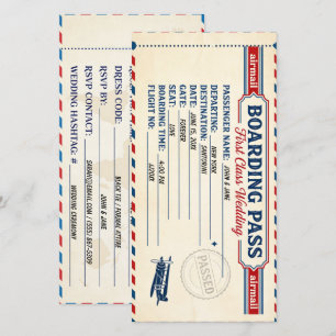 Convite de Casamento Passagem Aérea Vintage Retro