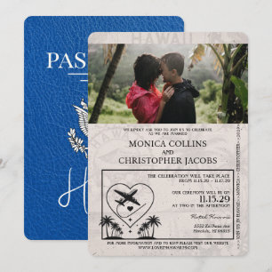 Convite de Casamento Passaporte do Havaí Azul Real