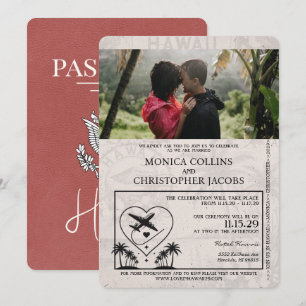 Convite de Casamento Passaporte do Havaí Burgundy 