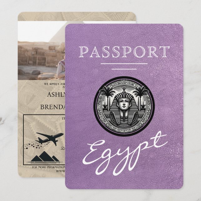 Convite de Casamento Passaporte Lavanda Egito (Frente/Verso)