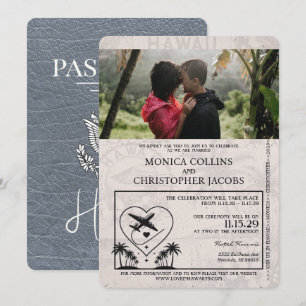 Convite de Casamento Passaporte Prateado do Havaí