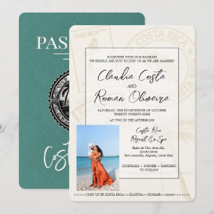Convite de Casamento Passaporte Turquesa Costa Ric