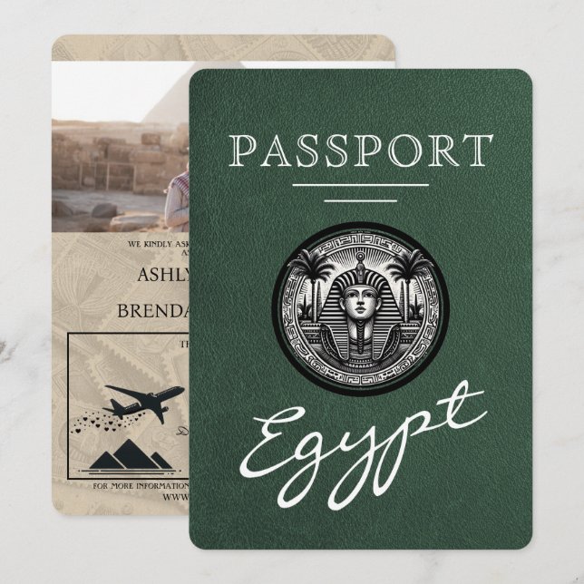 Convite de Casamento Passaporte Verde Egito (Frente/Verso)