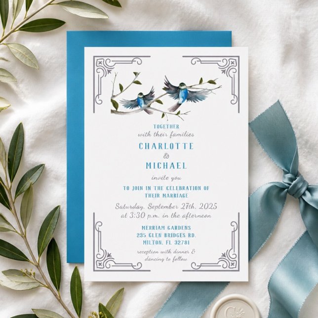 Convite de Casamento Pássaro Azul da Felicidade (Criador carregado)