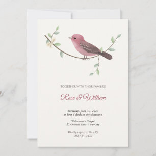 Convite de Casamento Pássaro Canoro Cardeal Rosa
