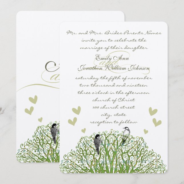 Convite de Casamento Pássaro de Amor Recortado Árv (Frente/Verso)