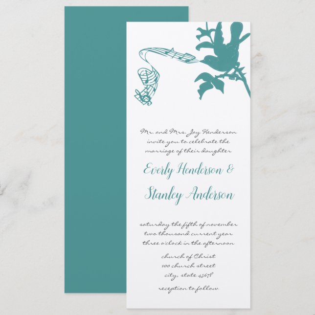 Convite de Casamento Pássaro do Amor Aqua Vintage (Frente/Verso)