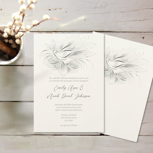 Convite de Casamento Pássaro do Amor com Floreio d (Criador carregado)