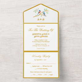 Convite de Casamento Pássaros Azuis Tudo em Um