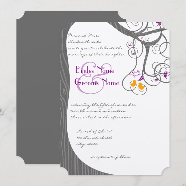 Convite de Casamento Pássaros de Amor com Textura  (Frente/Verso)