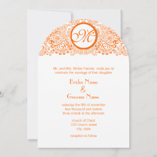Convite de Casamento Pássaros de Amor Laranja Faix