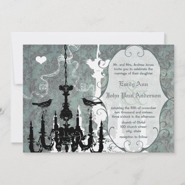 Convite de Casamento Pássaros de Amor Lustre (Frente)