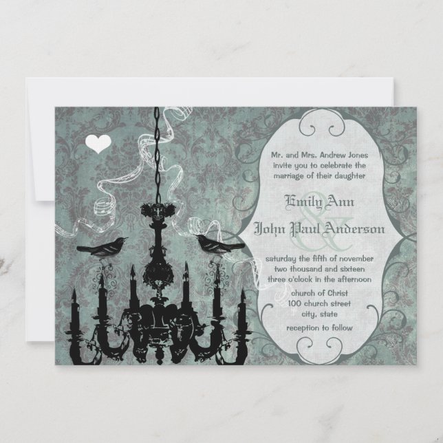 Convite de Casamento Pássaros de Amor Lustre (Frente)