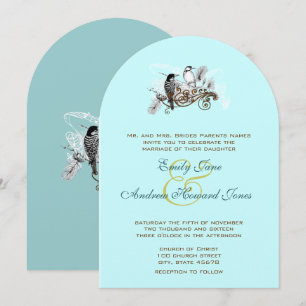 Convite de Casamento Pássaros do Amor Azul Vintage