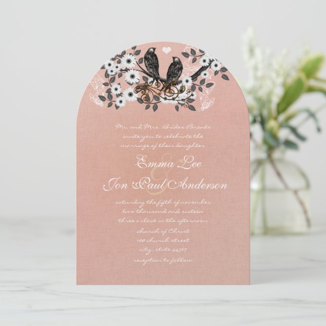 Convite de Casamento Pássaros do Amor com Glacê Ro (Em pé/Frente)