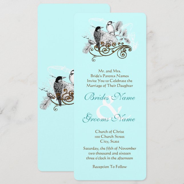 Convite de Casamento Pássaros do Amor Vintage (Frente/Verso)