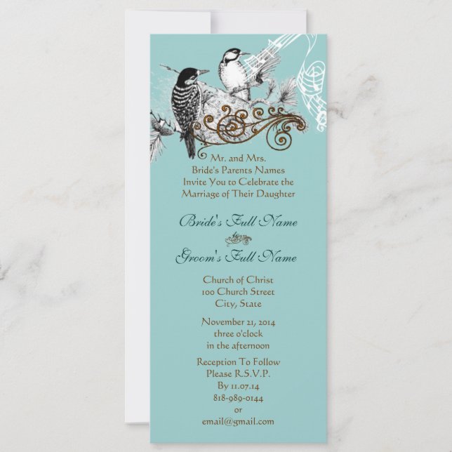 Convite de Casamento Pássaros do Amor Vintage (Frente)