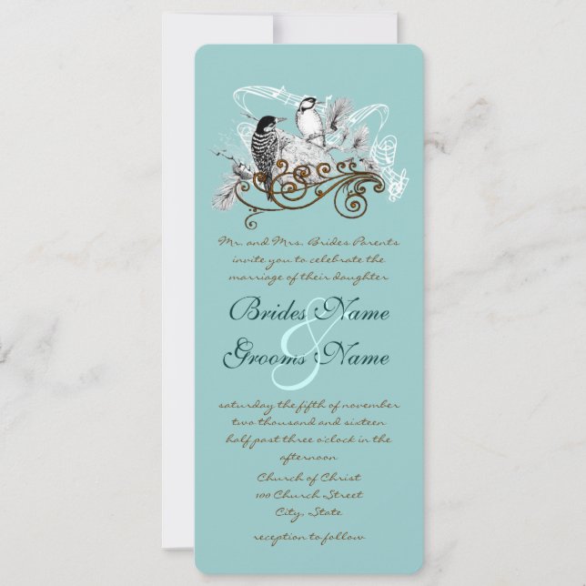 Convite de Casamento Pássaros do Amor Vintage (Frente)