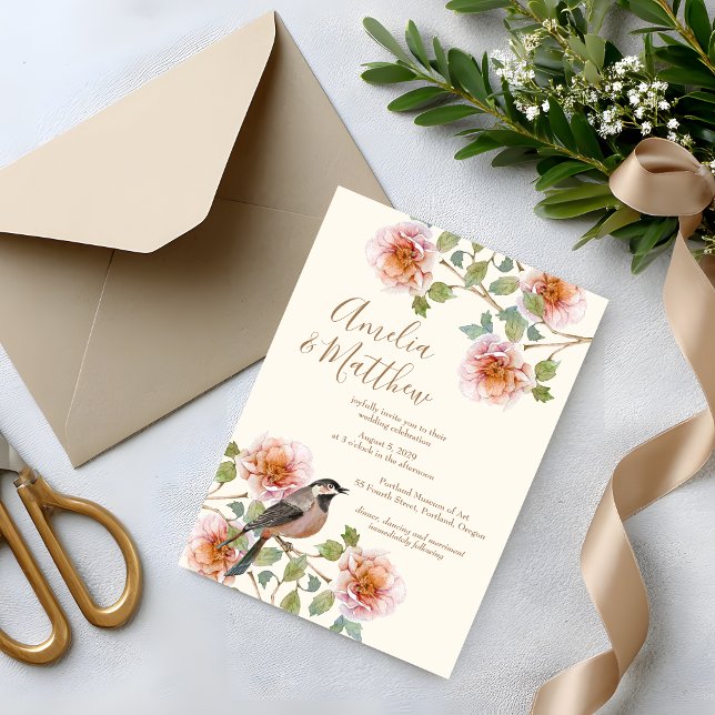 Convite de Casamento Pássaros em Flores (Criador carregado)