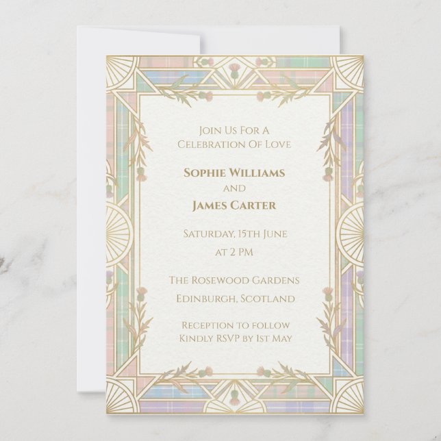 Convite de Casamento Pastel Art Déco (Frente)