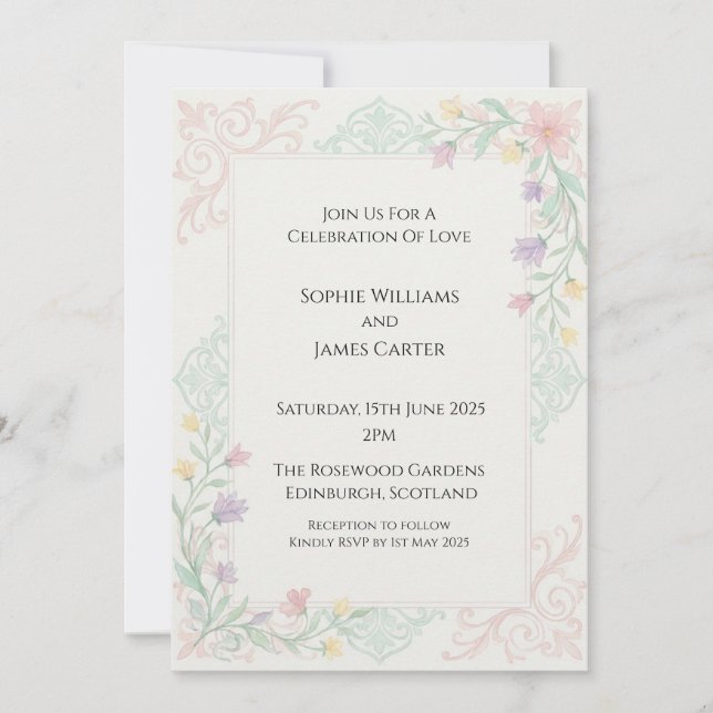 Convite de Casamento Pastel Art Nouveau (Frente)