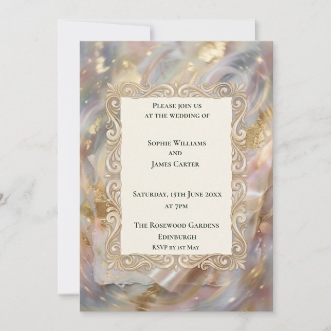 Convite de Casamento Pastel Mármore Dourado (Frente)