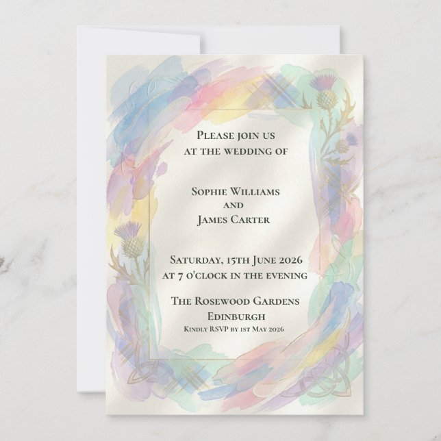 Convite de Casamento Pastel Rainbow Thistle (Frente)