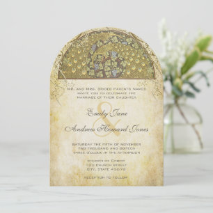 Convite de Casamento Pavão Art Déco Dourado