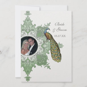 Convite de Casamento Pavão Barroco - Verde Primave