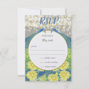 Convite de Casamento Pavão de Cinza Amarela Azul R