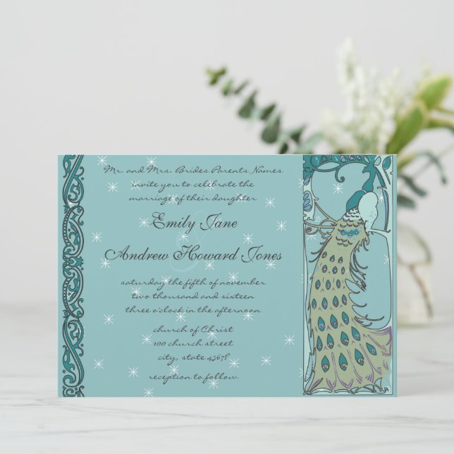 Convite de Casamento Pavão Vintage (Em pé/Frente)