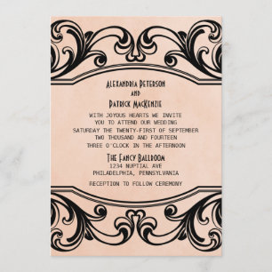 Convite de casamento Peach Vintage Swirls
