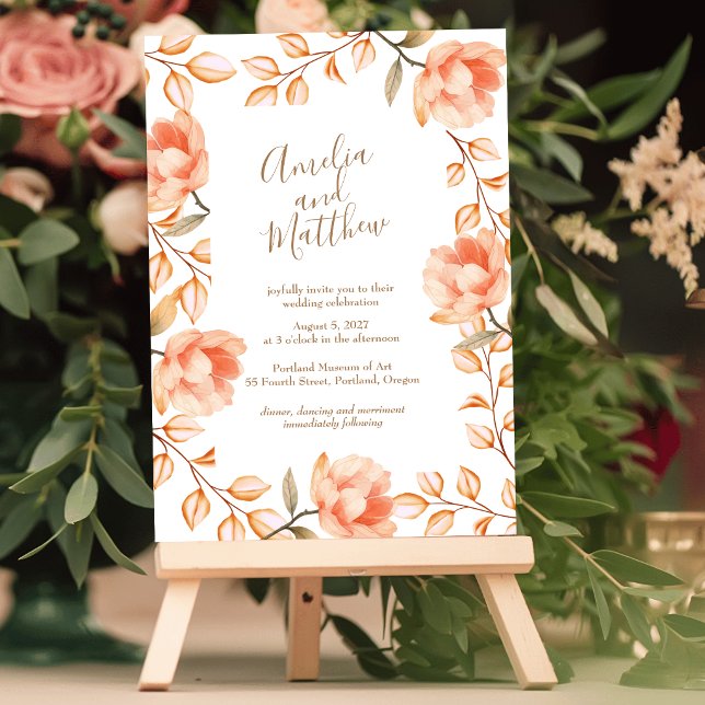 Convite de Casamento Peachy Peonies (Criador carregado)