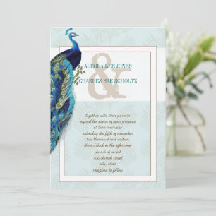 Convite de Casamento Peacock Azul Água e Marrom