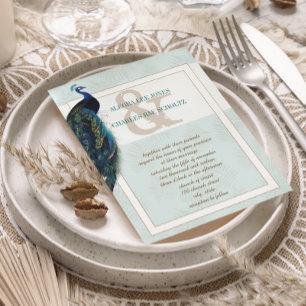 Convite de Casamento Peacock Azul Água e Marrom