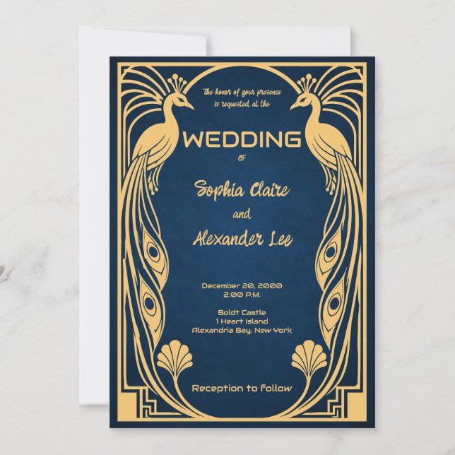 Convite de Casamento Peacock Fantasy Deco (Frente)
