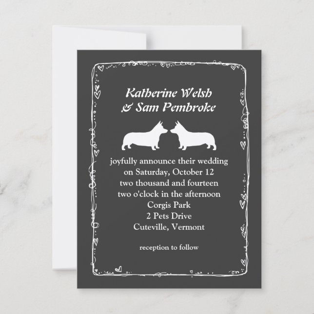 Convite de Casamento Pembroke Welsh Corgis (Frente)