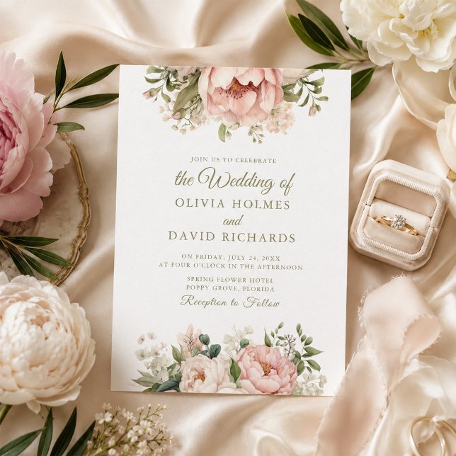 Convite de Casamento Peônia Bege e Marfim (Blush & Ivory Peony Wedding Invitation)