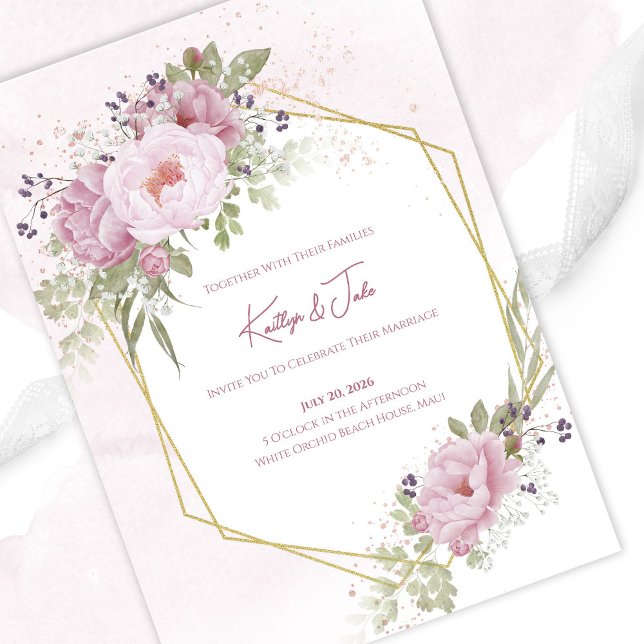 Convite de Casamento Peônia Rosa (Criador carregado)