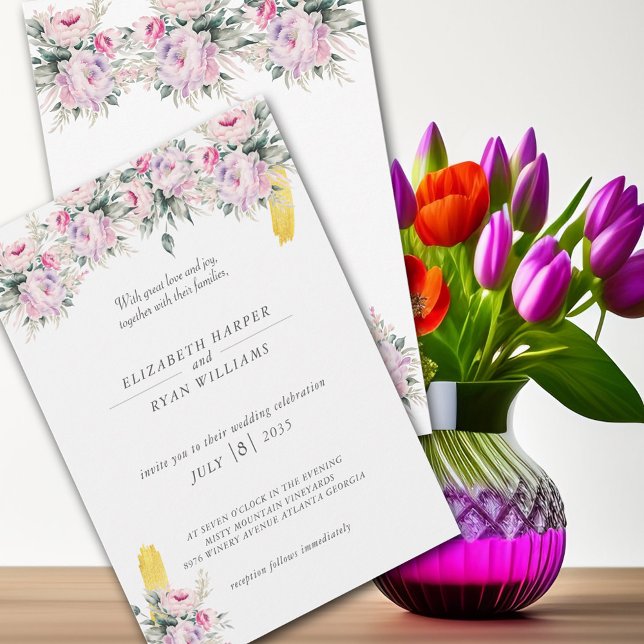 Convite de Casamento Peônias Rosa (Criador carregado)