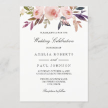 Convite de Casamento Peônias Roxo Rosa Aquarela