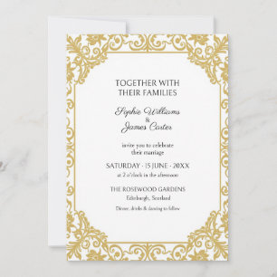 Convite de Casamento Pergaminho Dourado Branco