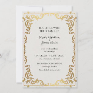 Convite de Casamento Pergaminho Rococó em Ouro Bra