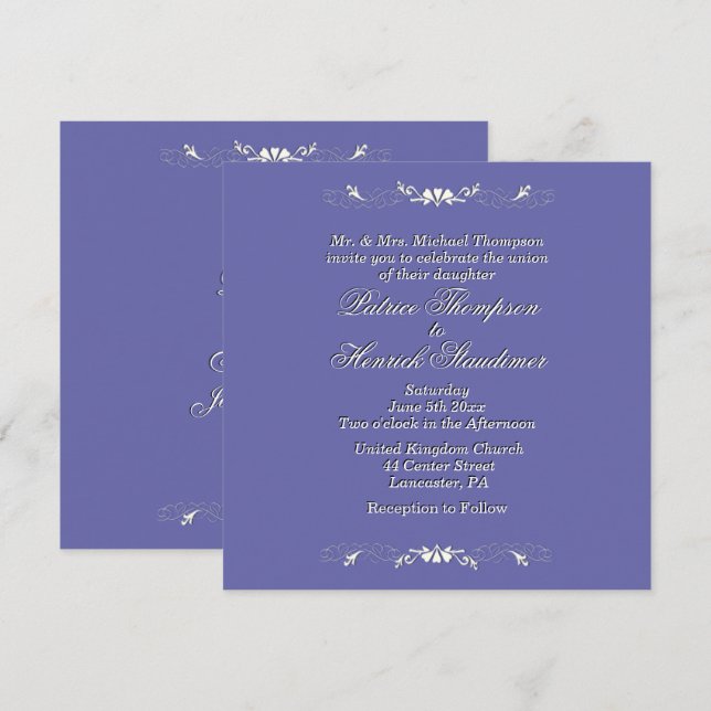 Convite de Casamento Periwinkle (Frente/Verso)