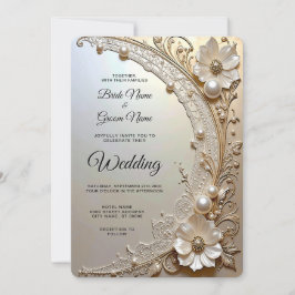Convite de Casamento Pérolas Flores Brancas Modern