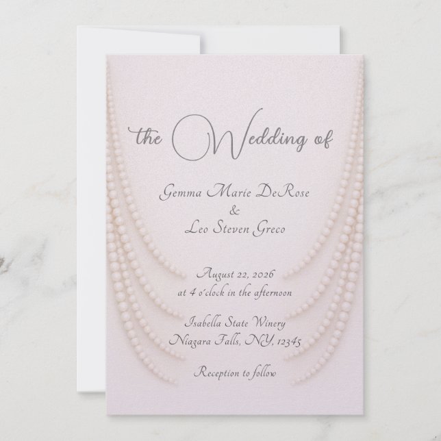 Convite de Casamento Pérolas Rosa Elegante (Frente)