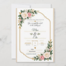 Convite de Casamento Personalizado Arco Rosa Doura